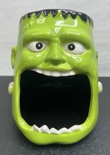 Frankenstein Halloween Candy Bowl Dish Green Monster Open Mouth Ceramic