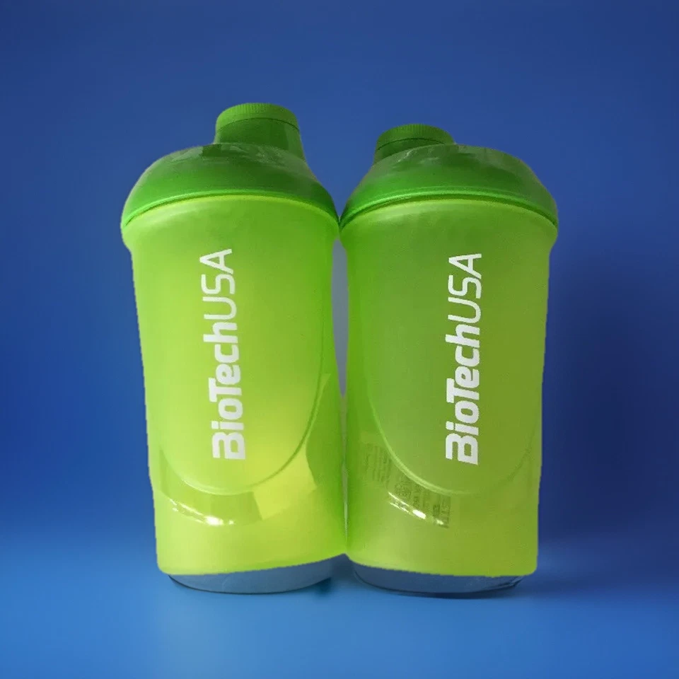 BIOTECH USA 2 Eiweiß Shaker Neon Grün BioTech Wave Protein Mixer mit Sieb 600 ml Füll..