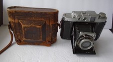 Vintage MAMIYA SIX Folding Camera W/ Leather Case Japanese Writing On Case
