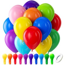Bezente Assorted Rainbow Latex Balloons, 100 Pack 12 inch Round Helium Bright Co