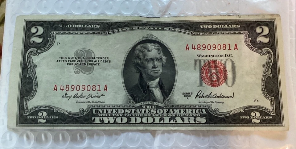 1953-A Red Seal $2 Dollar Bill Note A48909081A Very Nice! - Image 2 of 4