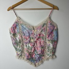 Vtg Victorias Secret Gold Label Floral Satin Cami Tank Crop Y2K Coquette Fairy M