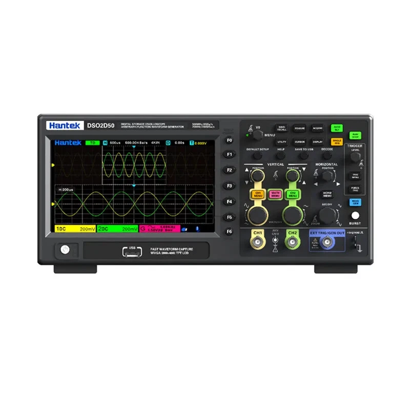 Hantek Digital Storage Oscilloscope 2CH 200Mhz-500Mhz +1CH 25MHZ Signal Source - Image 4 of 4