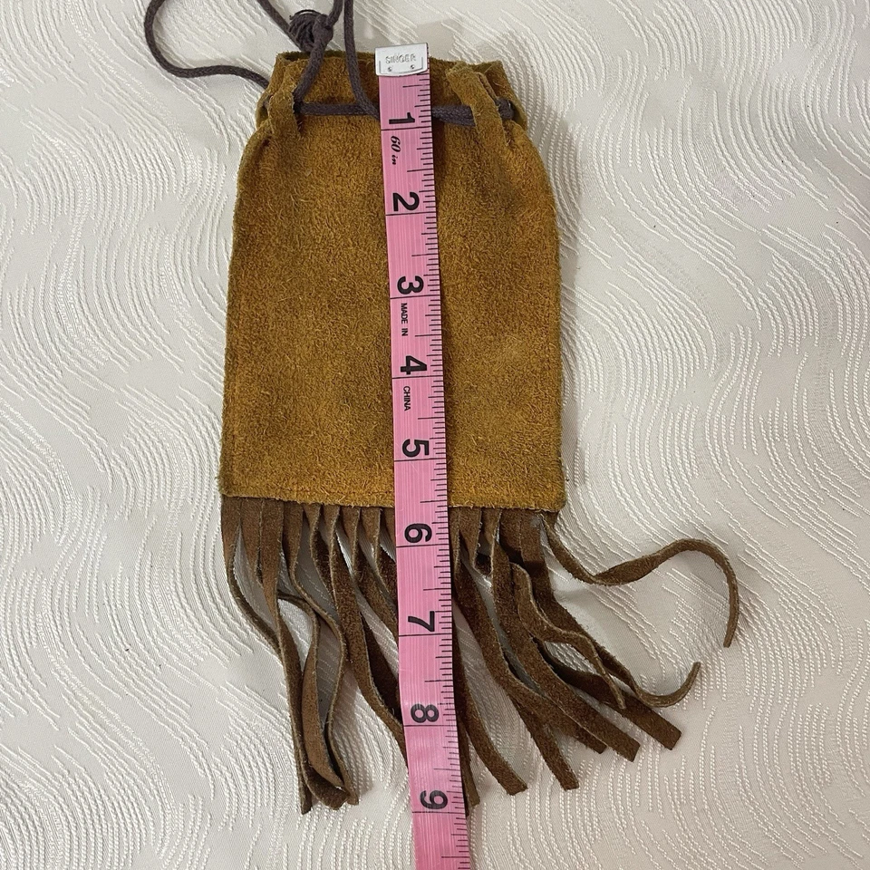 Bolso vintage de gamuza marrón con cordón y flecos Foto 4 de 4