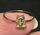 VTG Sz 6 Thin Gold Over Sterling Silver Signed Clear Stone OWL Ring