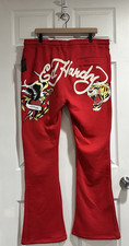 Ed Hardy Red Fleece Bootcut Sweatpants XL Tiger Snake Tattoo Y2K NWT 38x32