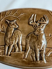 Trinket Jewelry Box Hunting Deer Buck Doe Antlers Wildlife Signed 11”x6”x3”
