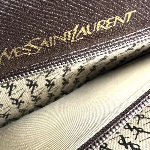 Yves Saint Laurent Brown Saffiano Leather Clutch Bag YSL Authentic #797 - Afbeelding 20 van 21