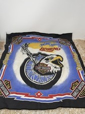Vintage Harley Davidson Handkerchief Bandana Black Blue Bike Eagle USA Flag