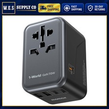 Universal Travel Adapter 70W GaN 4 Plug Types USB-C USB-A Ports