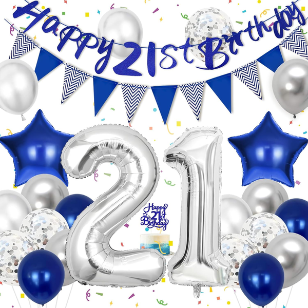 21 Geburtstag Deko, Blau Silber Luftballons 21. Geburtstag Geschenk-image