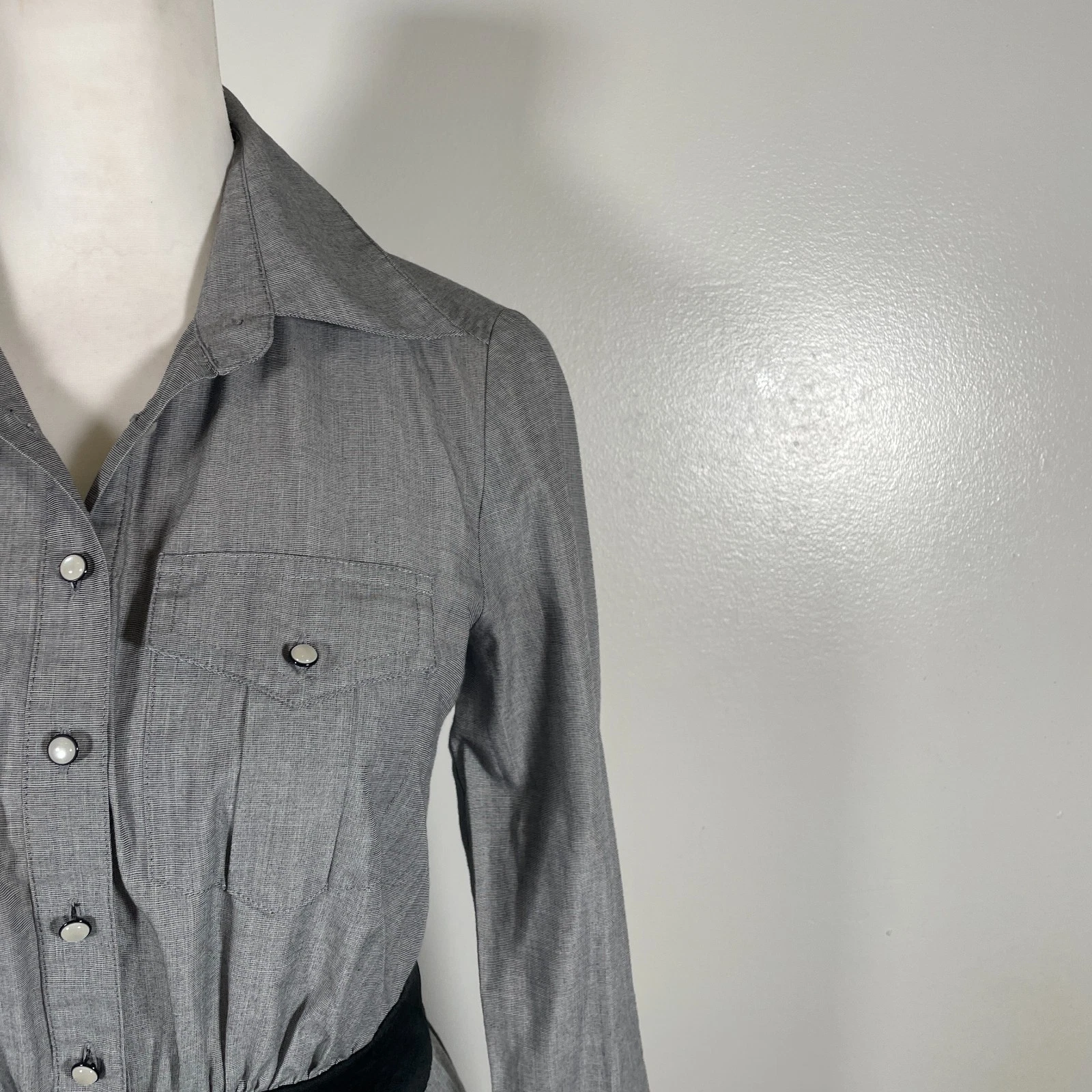 VETEMENTS BCBGeneration Camicia Abito Donna Taglia 2 Grigio Manica Lunga Collo Bottoni Frontali