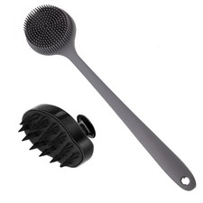 Silicone Body Scrubber Scalp Massager, Long Handle Back Scrubber for Shower,...