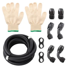 12AN 10FT Nylon Braided Fitting Stainless Steel  Oil Fuel Hose Line Kit