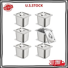 6-Pack Stainless Steel Hotel Pans 1/6 Size, 6" Deep with Lids, Anti-Jam6-Pack St