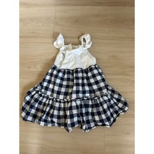 Janie and Jack Girls Navy Blue Gingham Tiered Ruffle Dress Size 4 Americana