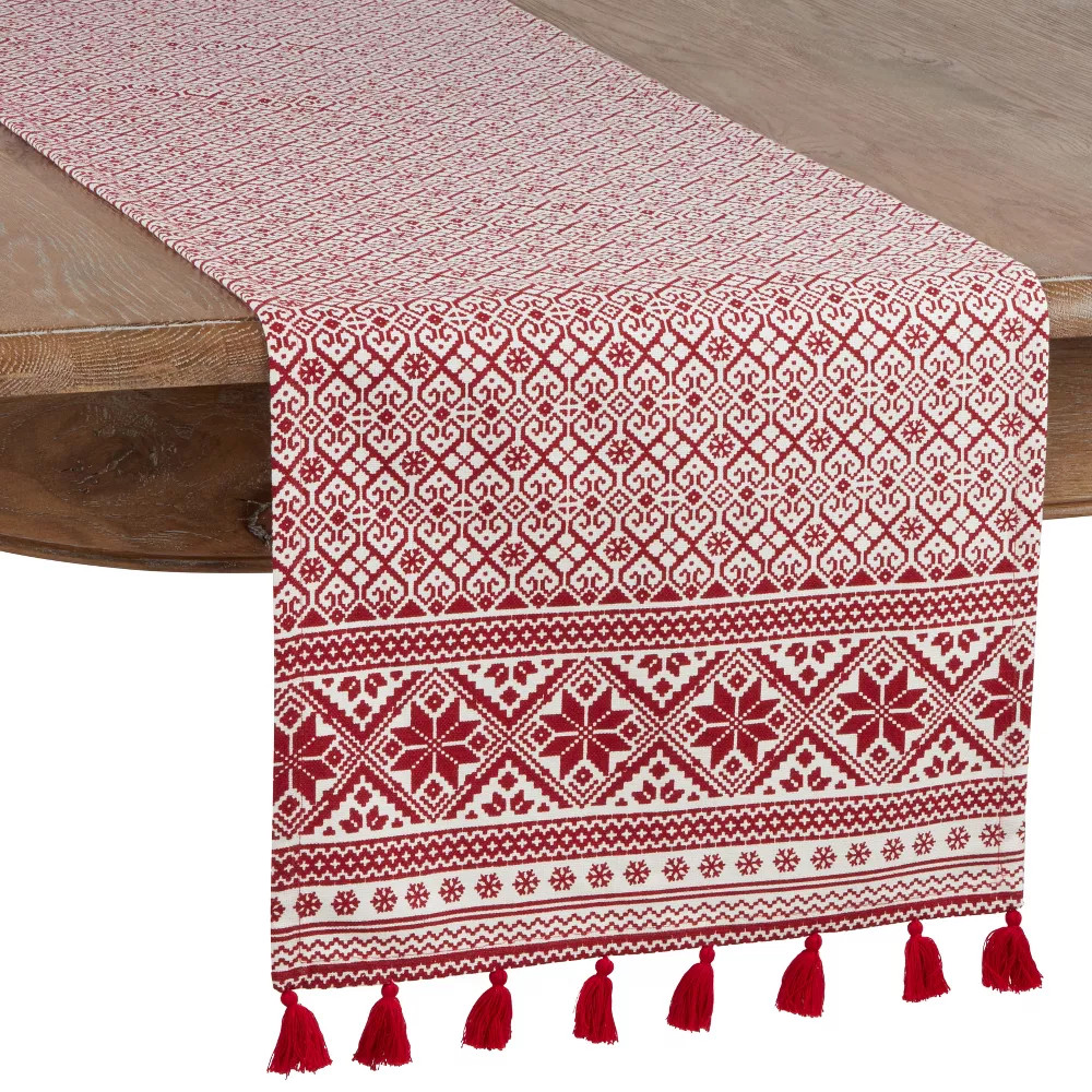 Saro Lifestyle Christmas Pattern Cotton Table Runner Red 16 x 120 5590₽