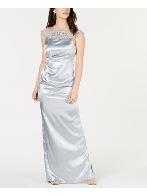 ADRIANNA PAPELL Womens Silver Satin Sleeveless Full-Length Evening Dress 14