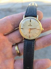 OMEGA Seamaster Automatic Gold Plated Men's Watch Black Leather Champagne Dial