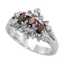 925 Sterling Silver CZ Floral Oval Shaped Ring in Various Colors, Sizes 5-9
