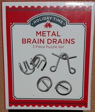 New ! 3 Piece Puzzle Set Holiday Time Metal Brain Drains