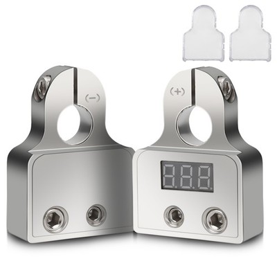 2x Car Digital Battery Terminal Connectors LED Voltmeter 0/4/8 Gauge Power Post