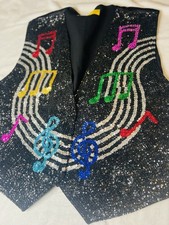 Sequin Vest Vintage JC Brand 001 XL Handmade Beaded Formal Flames Fire Unisex