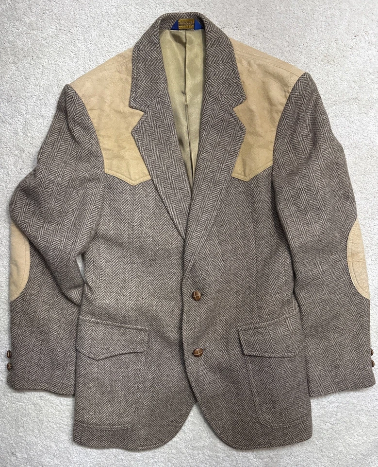 Винтажный Pendleton высокого класса Western износ блейзер Твидовая куртка Herringbone размер 38 - Изображение 2 из 4