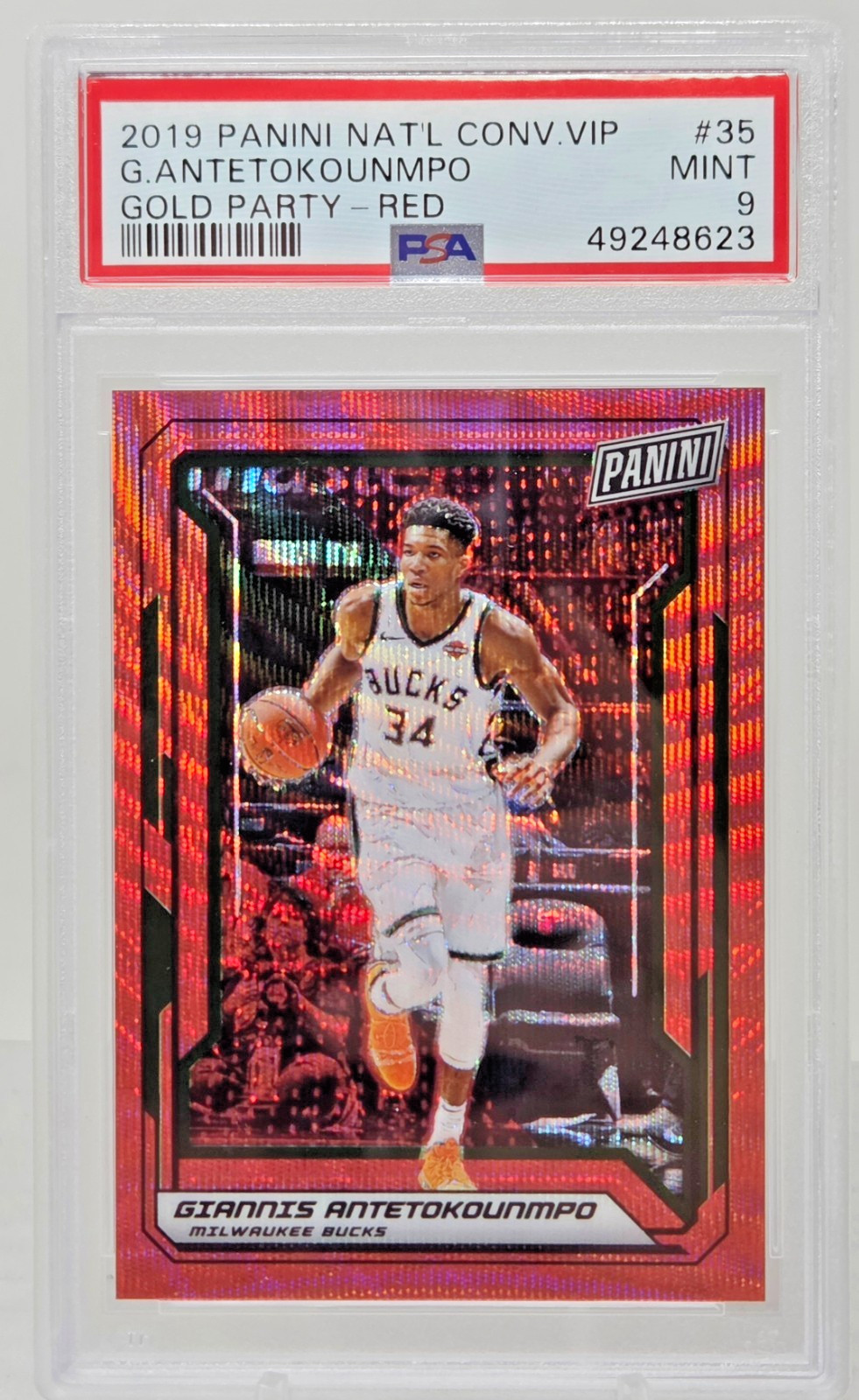 2019 VIP Gold RED REFRACTOR GIANNIS ANTETOKOUNMPO Card /25 PSA 9 MINT Pop 6
