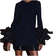 San Joy Women Size S Blue Flared Ruffled Sleeves Mini Shift Dress NWT SJ16932