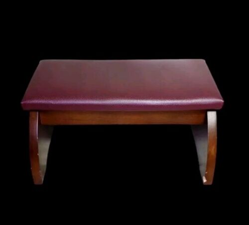 Robert Smith Wooden Footstool W/ Padded Cushion 100% PVC Vinyl Brown & Burgundy - Picture 5 of 11
