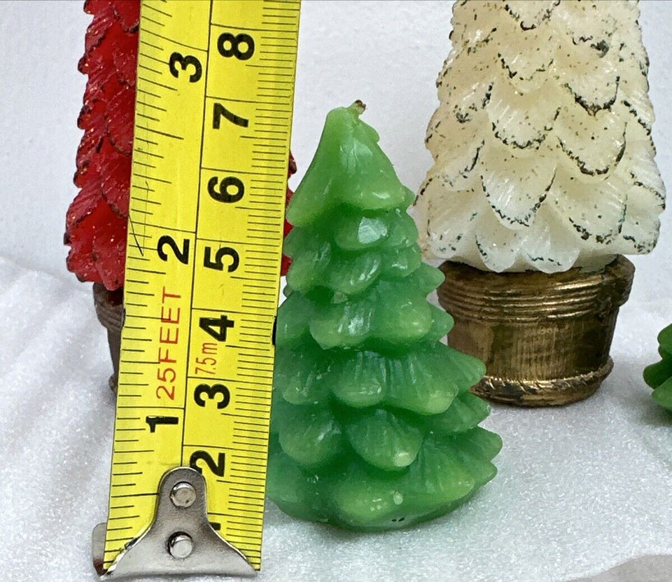 5 Glitter Wax Green, Red, White Christmas Tree Candles Holiday Home