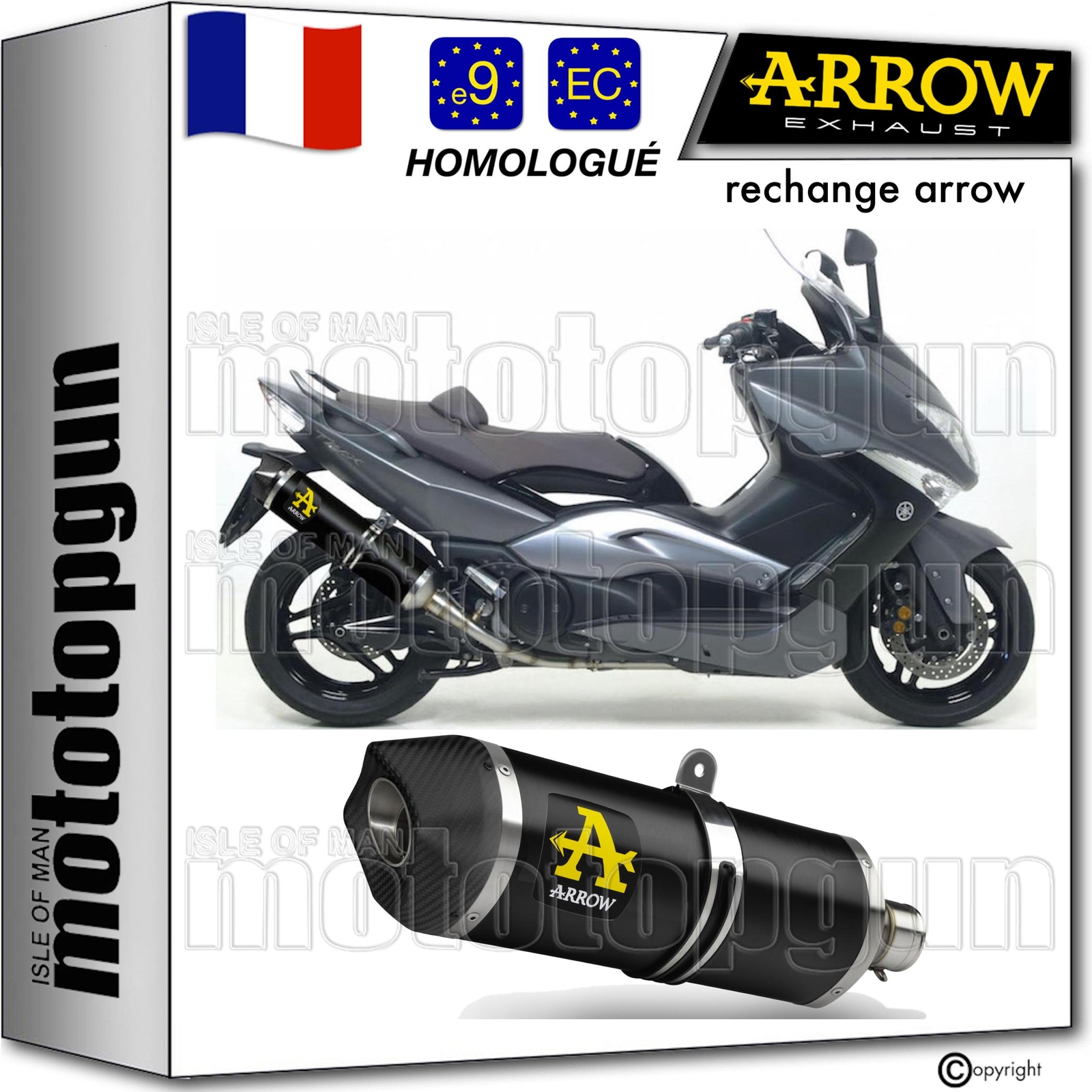 Pot Arrow noir homologué Yamaha T-Max 500 2010 pour trajets urbains et routiers