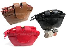 Soft Leather Coin Bag Purse 4 Pocket Multi Function Double Snap Closure 3 Colors