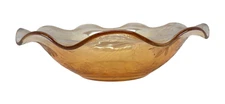Vintage Jeanette Glass Iris Bowl Ruffled Edge Marigold Etched Carnival Dish 9.5"