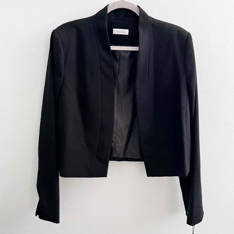 NWT Calvin Klein Black Open Front Long Sleeve Blazer Jacket Womens Size