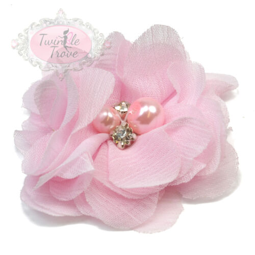 5cm Chiffon Feel Pearly Diamante FabricHair Grips Slides Clips Bridesmaid Bridal - Imagen 10 de 27