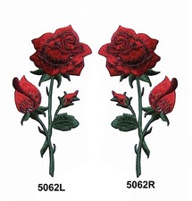  5062L/R 4 5/8"H Red Rose Flower Embroidery Iron On Applique Patch