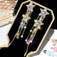 Big Star Drop Earrings for Women Rhinestone Party Earring Tassel Pearl Jewelry