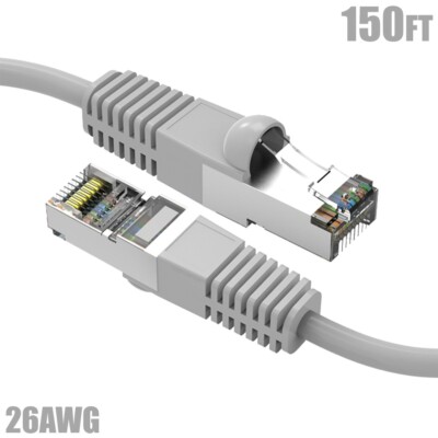 150FT Cat5E RJ45 Ethernet LAN Network FTP Shielded Patch Cable Pure Copper Gray