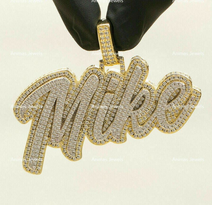 CT Moissanite Men's Mike Custom Name Pendant 14K Yellow Gold Plated Silver