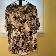 C C California Mens Sz L Tropical Scenic Hawaiian Resort Eclectic Grandpa Button