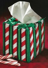 PEPPERMINT  RIBBONS TISSUE COVER CHRISTMAS PLASTIC CANVAS PATTERN INSTRUCTIONS