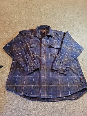 Moose Creek Shirt Mens Large Flannel Button Up Blue Grey Tan Plaid Grunge Heavy