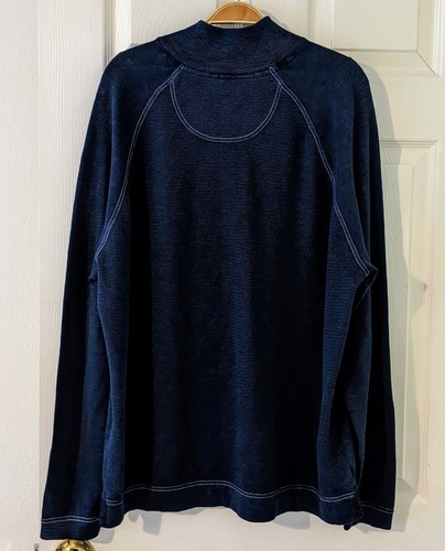 Tommy Bahama Pullover Herren L Waffelstrick blau 1/4 Zip Pulli Baumwolle L/S Beachy - Bild 2 von 5