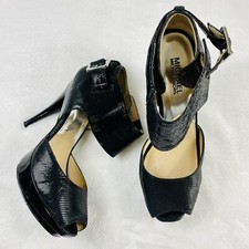 Michael Kors Size 8 Heidi Platform Embossed Black Platform Stiletto Sandal
