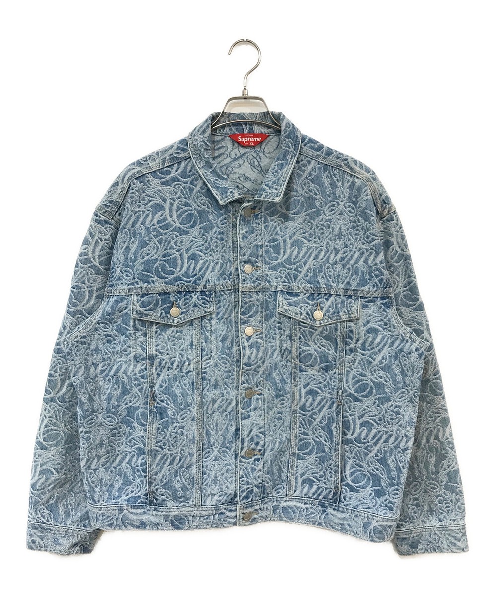 SUPREME Script Jacquard Denim Trucker Jacket Size: XL Blue Men | eBay