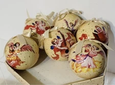 Six Glorious Angels Christmas Ornaments 6 Decoupage Balls ~3”