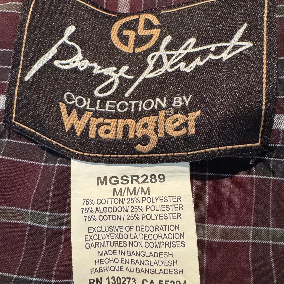 George Strait Wrangler Western Shirt Mens Medium Burgundy Plaid Floral Flip Cuff - Image 4 of 4
