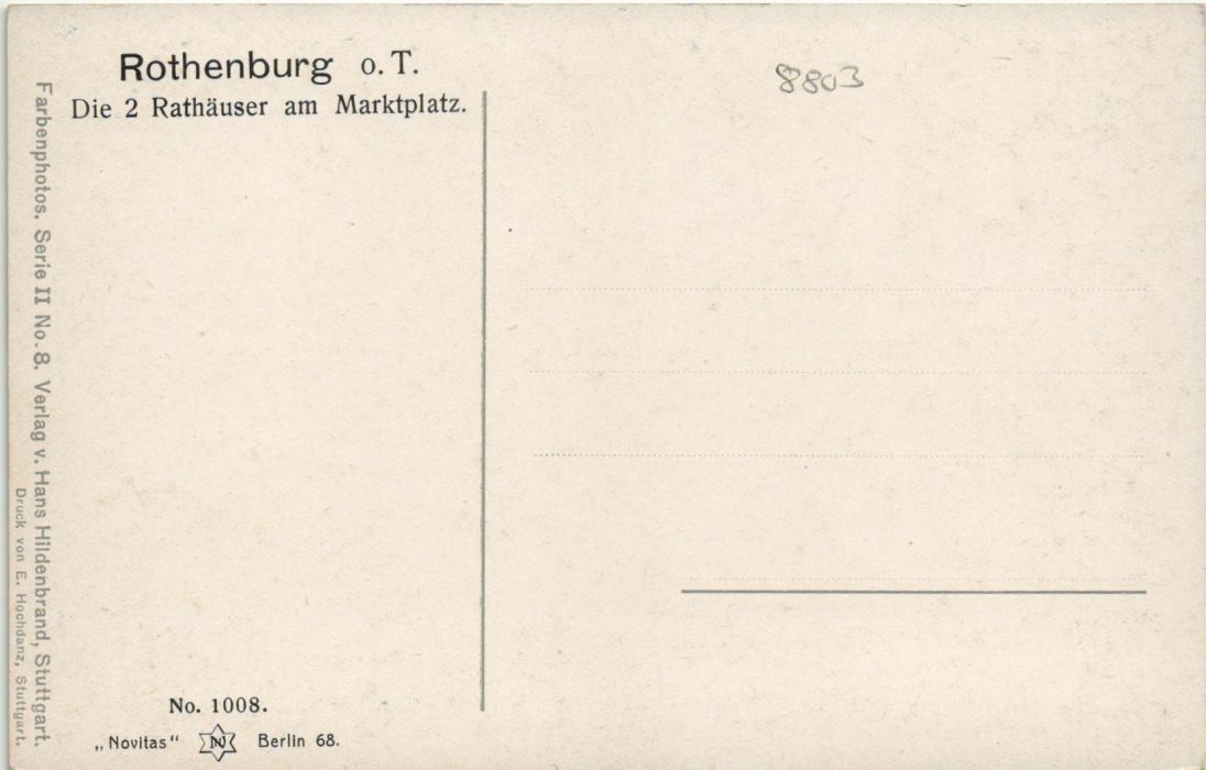 Old postcard Rothenburg The 2 Town Hall on the Market Square GERMANY (1076717)